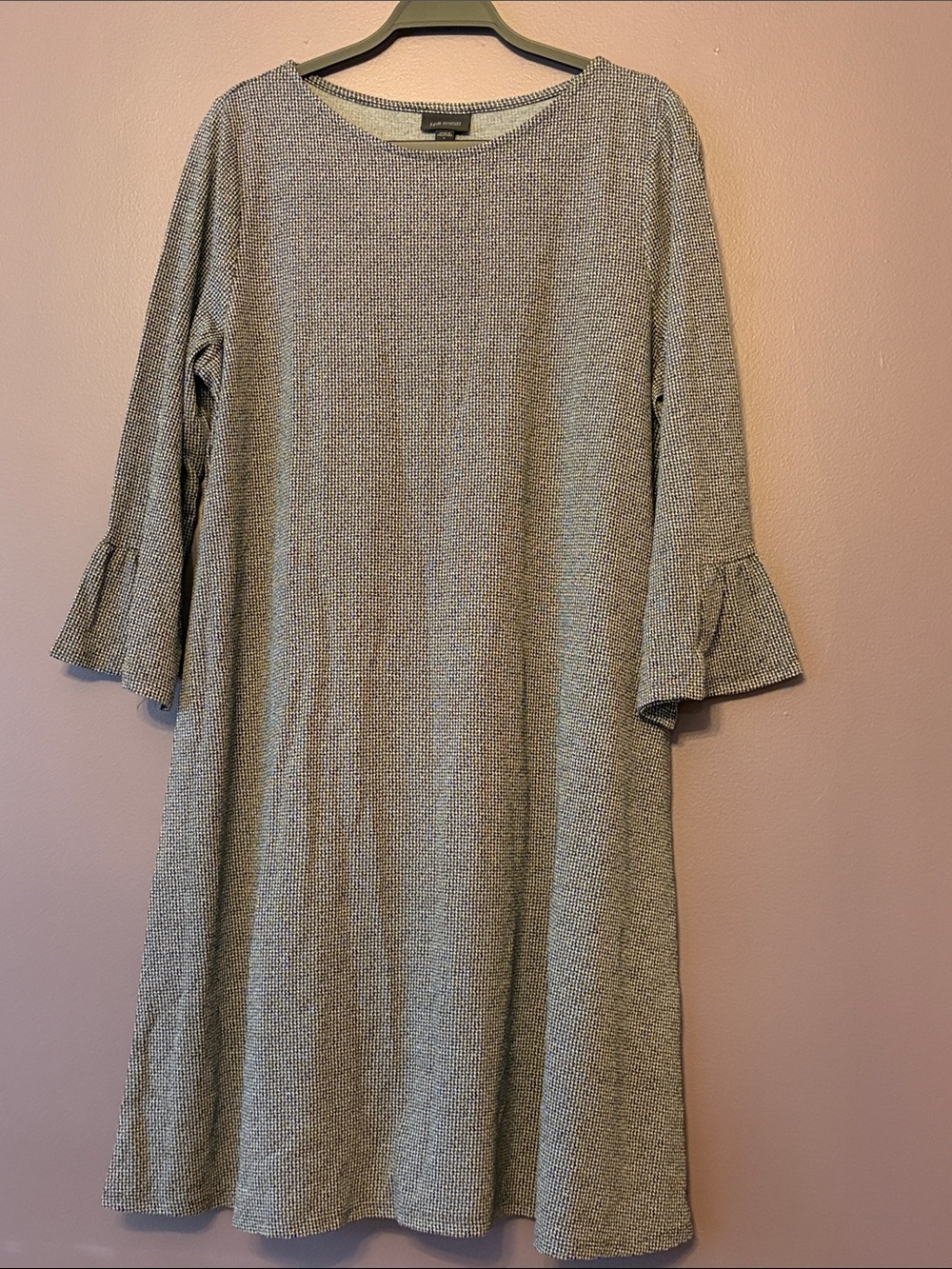 J.Jill Wearever Black and White Houndstooth Bell-Sleeve Dress Large NWT